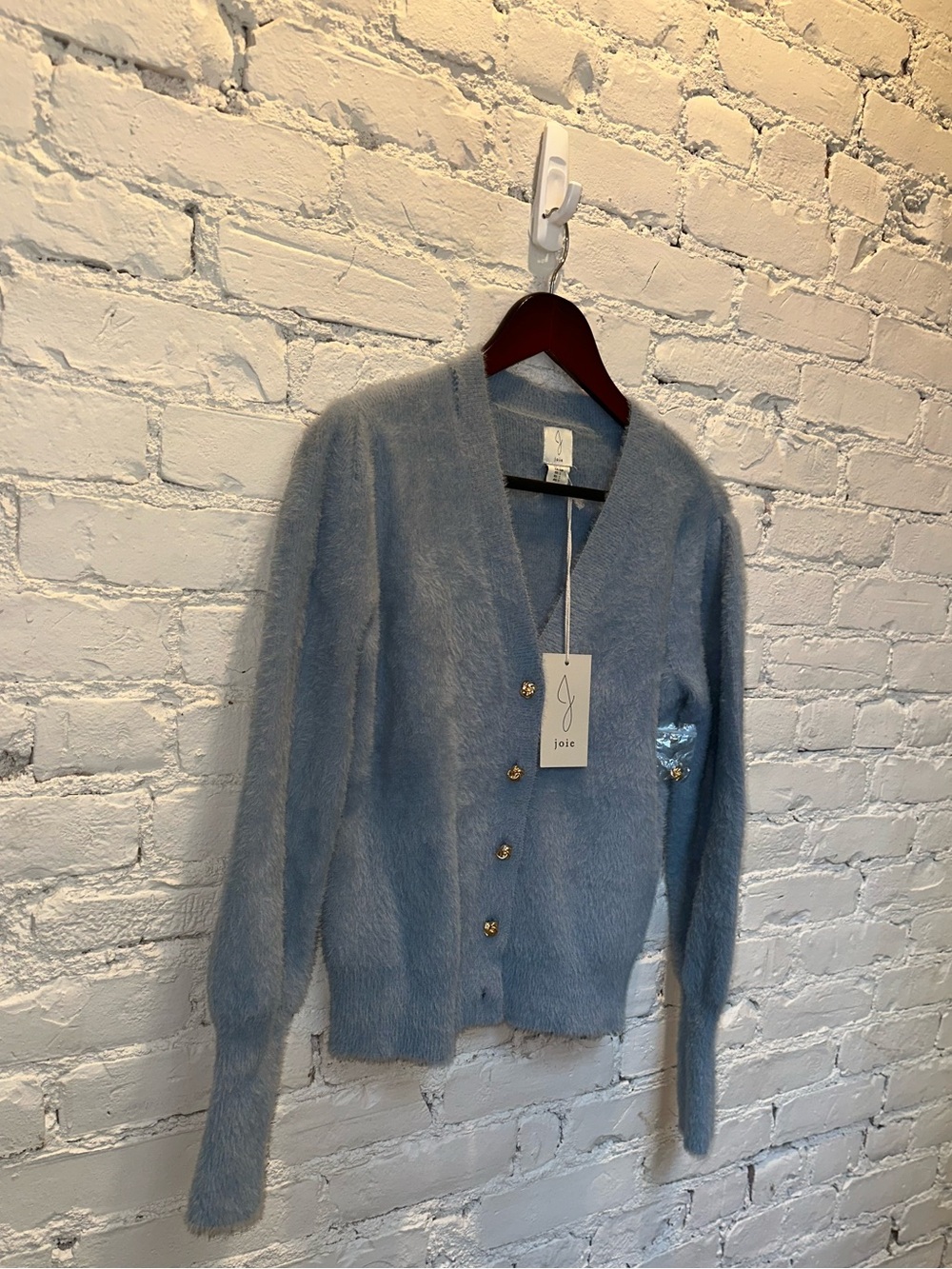Joie Powder Blue Fuzzy V-Neck Cardigan with Buttons